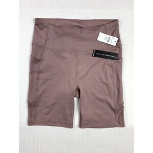 TAHARI SPORT NEW $49 Small Stretch Pull-on High Waist Biker Short Plaser Brown